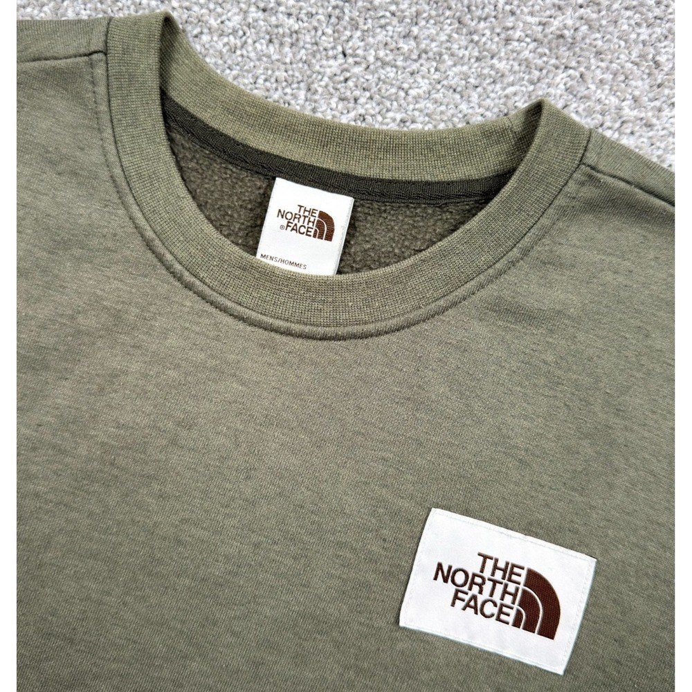 The North Face Sweatshirt Mens L Olive Green Fleece Crewneck Logo Patch